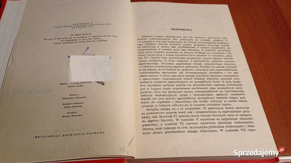 Algebra Andrzej BiałynickiBirula 1971 TWARDA twarda Gdańsk sprzedam