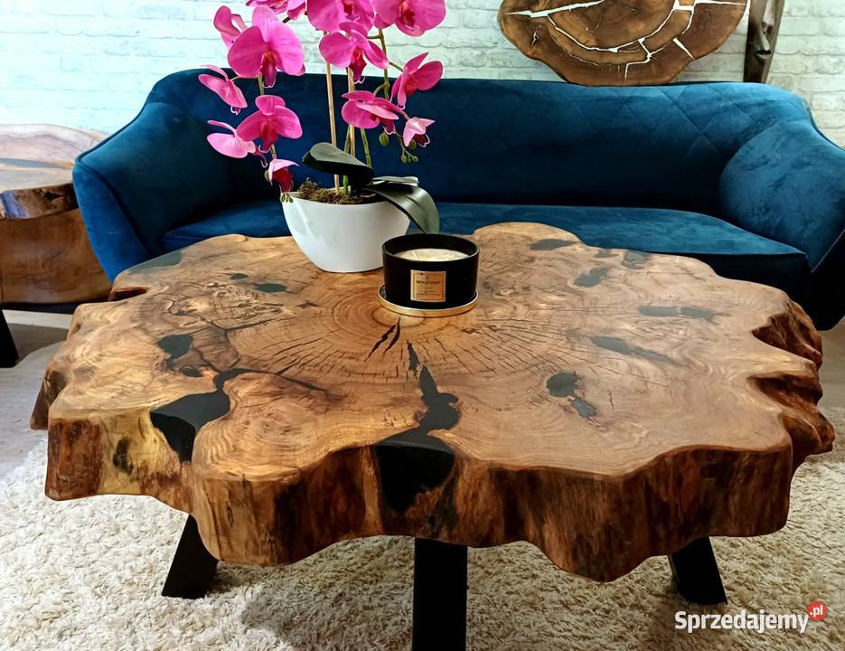 Stolik kawowy PIĘKNY OKAZ LIVE EDGE LOFT plaster Stoliki kawowe i ławy Dom i Ogród Śrem