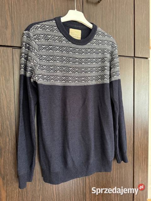 Sweter męski S Bershka granatowobiały we wzór z śląskie Częstochowa