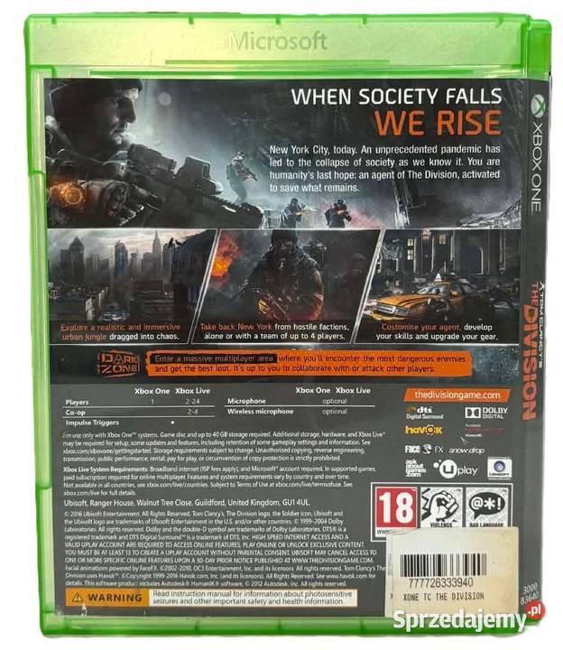 Gra Xbox One Tom Clancys The Division Elbląg