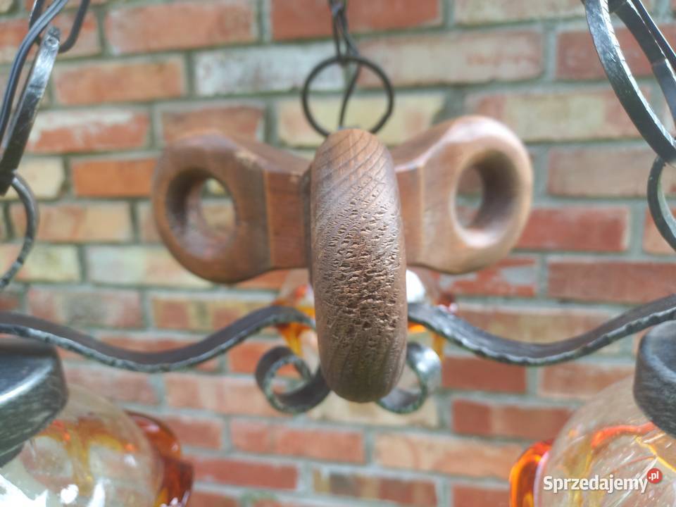 Żyrandol metalowy drewniany 3 punkty światła ze Gawroniec sprzedam