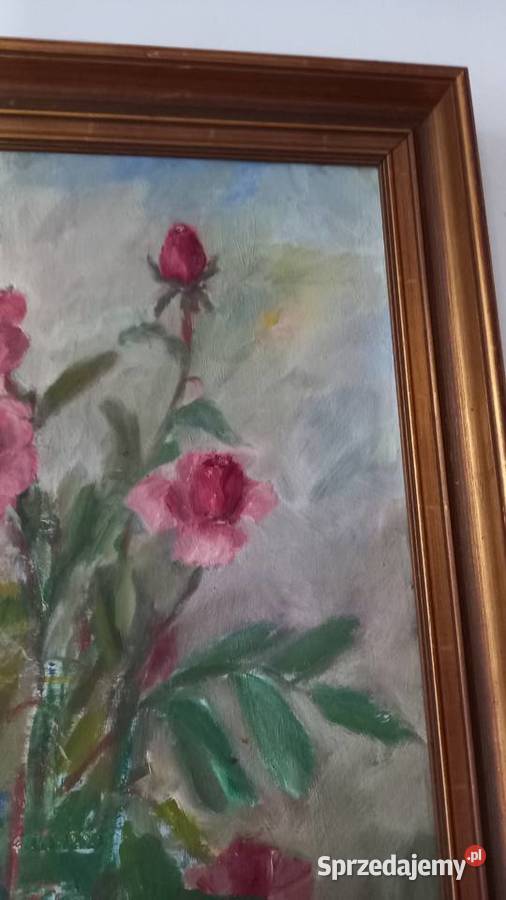 Obraz olejny Róże sygnowany Gorzów Wielkopolski sprzedam