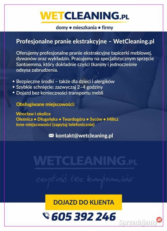 Pranie ekstrakcyjne u klienta w domu z Wrocław