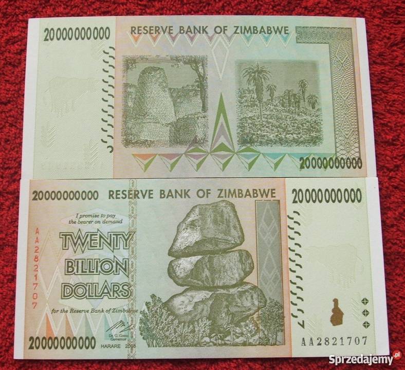 ZIMBABWE 20 BILIONÓW DOLARÓW Kolekcjonerski Numizmatyka śląskie Katowice