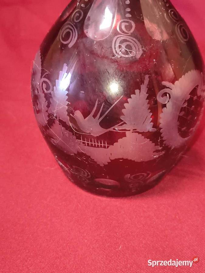 Antyczny flakon karafka szkło rubinowe ręcznie