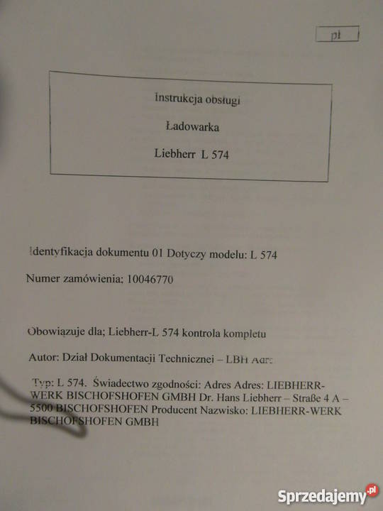INSTRUKCJA OBSŁUGI DTR ŁADOWARKA LIEBHERR L574 i Szczecin