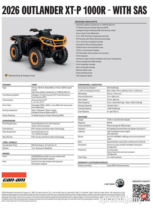 CanAm Outlander XTP 1000R with SAS Mineral Grey pełny VAT Nowy Sącz