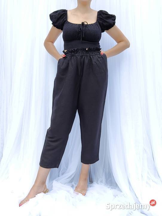 Spodnie czarne M 38 HM len lniane wiskoza Rozmiar 38(M) Spodnie Szczecin