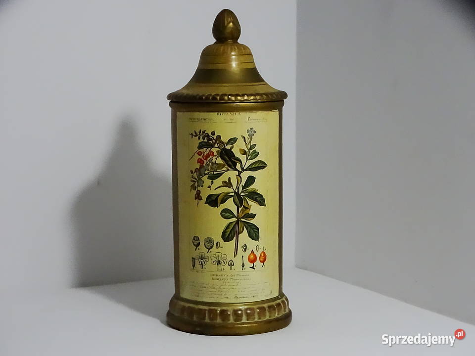Zabytkowy pojemnik aptekarski z ilustracją Biłgoraj