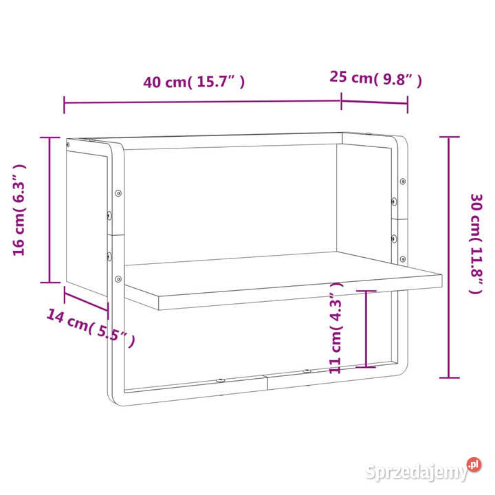 Półka ścienna z drążkiem brązowy dąb 40x25x30 Meble