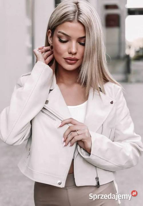 Krótka Ramoneska Z Imitacji Skóry Justice Ecru Nowy Kawęczyn