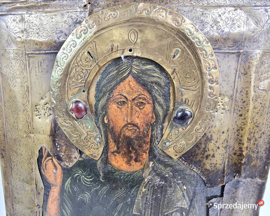 Stara ikona na desce Chrystus Pantokrator 312625 Bronisze