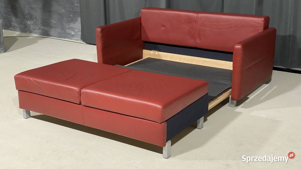 Czerwona skórzana sofa dwuosobowa z funkcją Gryfice