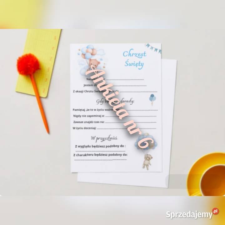 Ankieta na Chrzest Święty chłopca w pliku pdf Radom sprzedam