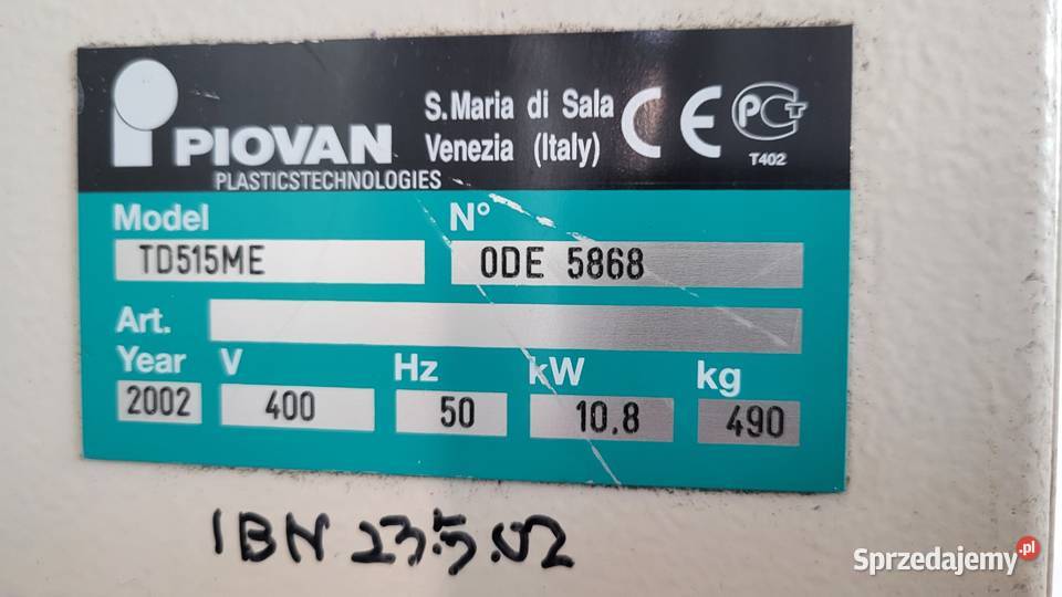 Suszarnia suchego powietrza Piovan TD515ME