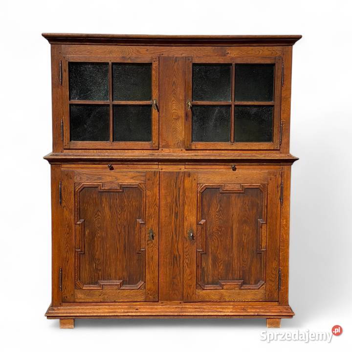 Stary dębowy kredens z litego drewna z witryną Gryfice