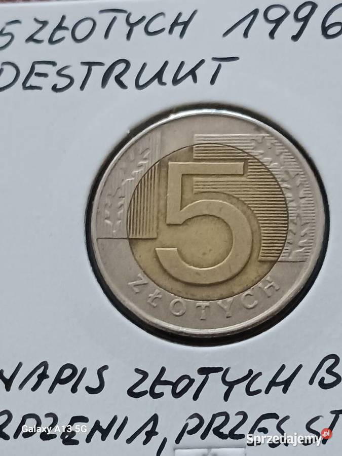 5 Złotych 1996 r Destrukt mennicy Konin