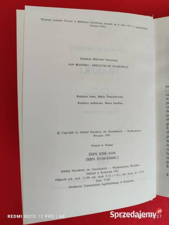 J Kochanowski Fraszki Biblioteka Narodowa BN
