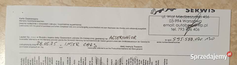 Alternator stardax stx 100493 mazowieckie Winnica