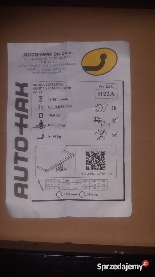 Hak holowniczy wypinany do Skoda Yeti 2014 2017 śląskie