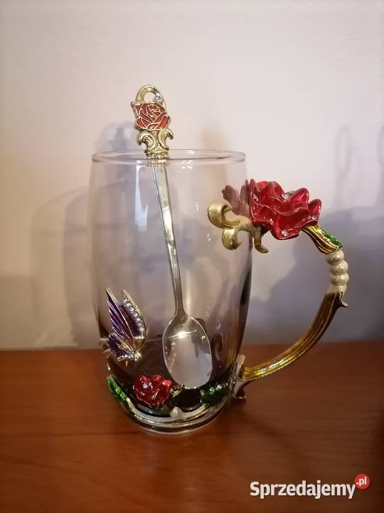 Szklanka Red Rose Glass Vintage Wałbrzych