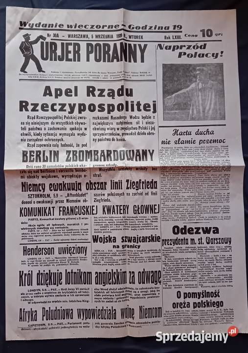 Kurjer Poranny Warszawa 5 września 1939 r wtorek Koźminek