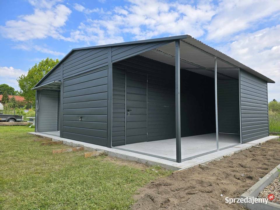 Grafitowy Otwarty GARAŻ BLASZANY Carport 45m2 Końskie
