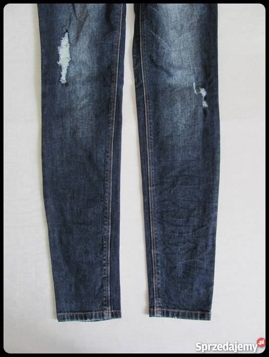 RAINBOW spodnie jeansowe z przetarciami 38 M niebieski Moda i Styl