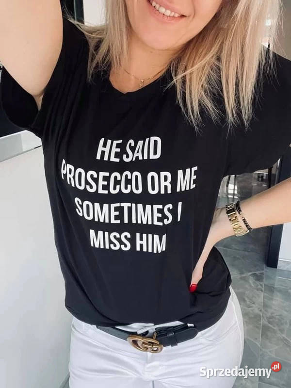 Nowy czarny biały tshirt Prosecco przyjaciółka M Bielsk