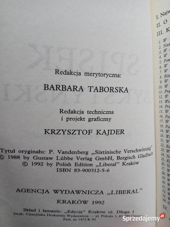 Spisek sykstyński 1992 Philip Vandenberg Dąbrowa Górnicza