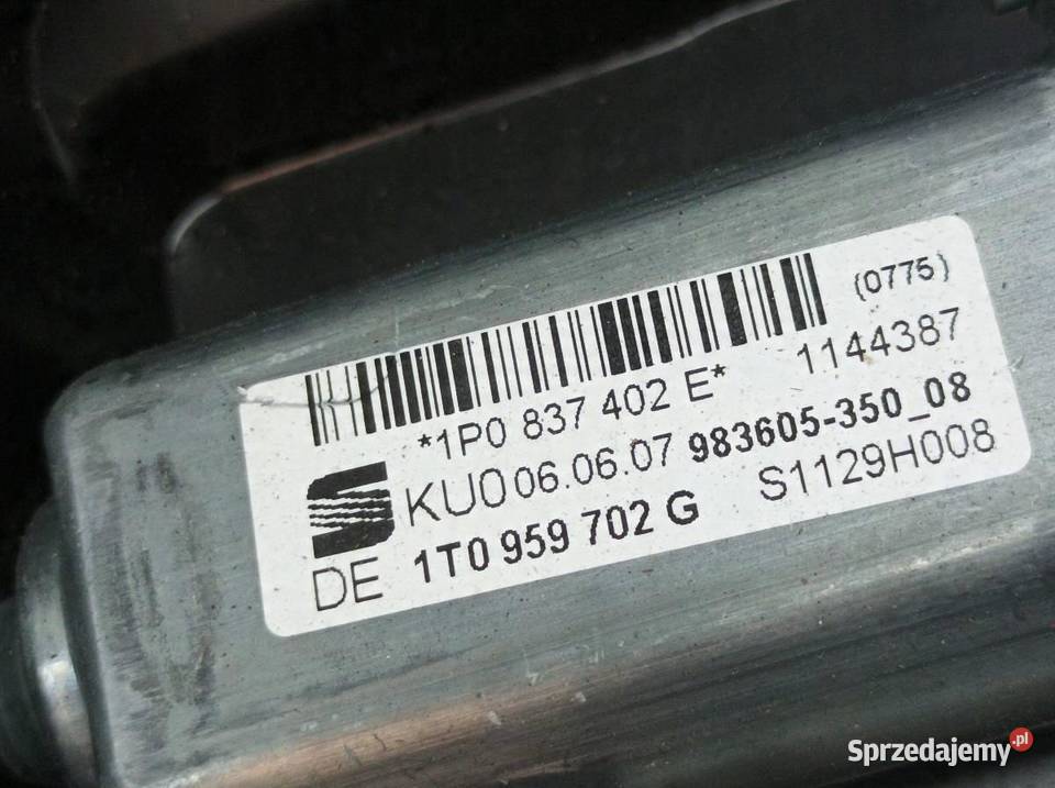MECHANIZM SZYBY PRAWY PRZÓD EU 1K0959792M Seat Mechanizmy opuszczania szyb Wyposażenie wnętrza