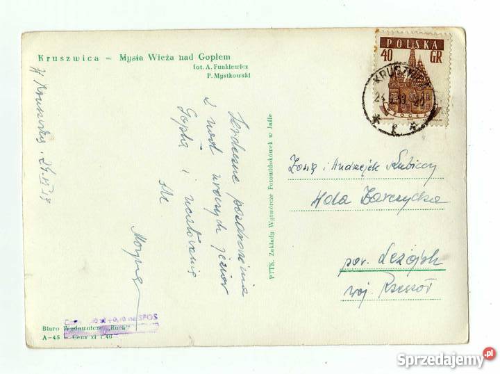 KRUSZWICA MYSIA WIEŻA GOPŁEM POCZTÓWKA CZARNO świętokrzyskie Krynki