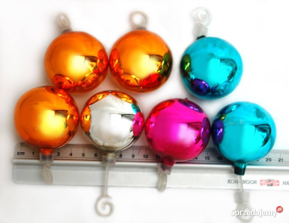 Stare bombki szklane kolorowe 7 55 PRL vintage wielokolorowy Lublin