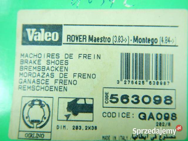 SZCZĘKI HAMULCOWE TYŁ VALEO ROVER MAESTRO Szczęki hamulcowe