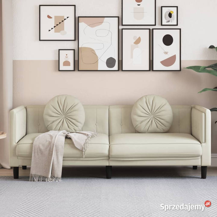 Sofa 3osobowa z poduszkami kremowa aksamit
