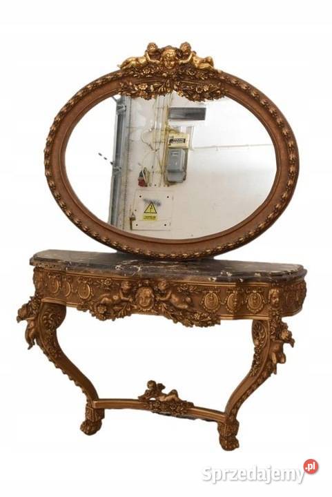 Drewniana Konsola Pod Ścianę Z Okrągłym Lustrem Konsole Kraków