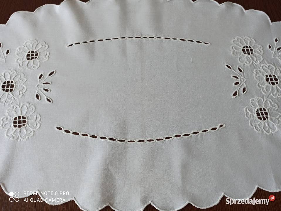 Bieżnik obrus bawełna haft Richelieu PRL Białystok