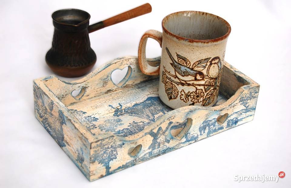 Rustykalna taca drewniana ręcznie malowana