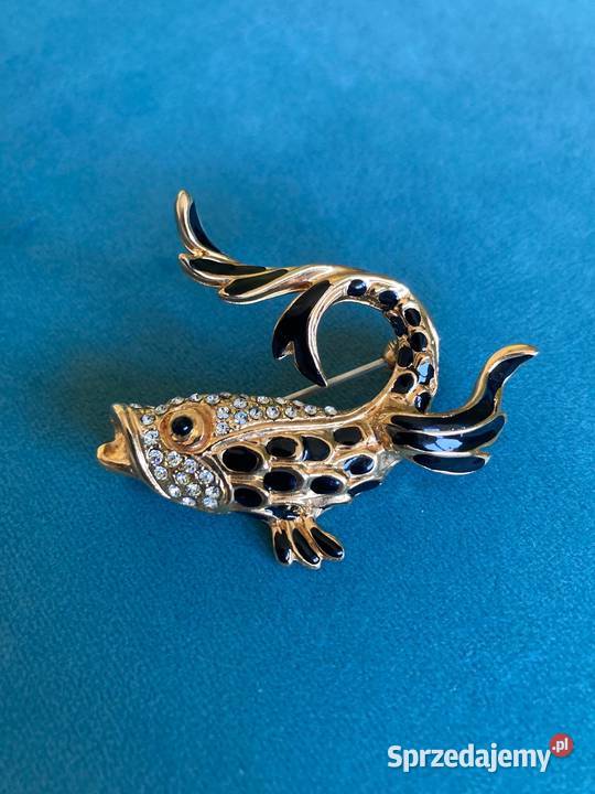 Nowa broszka złota rybka cyrkonie vintage unikat