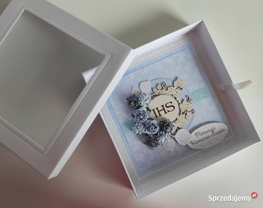 Kartka w pudełku ręcznie robiona na Komunię Łódź