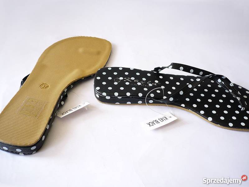 buty japonki klapki czarne w białe kropki Toruń sprzedam