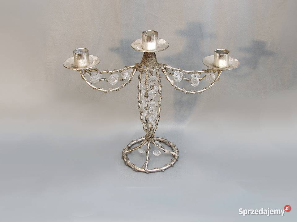 Świecznik Metal srebrny Kryształki Szczecinek