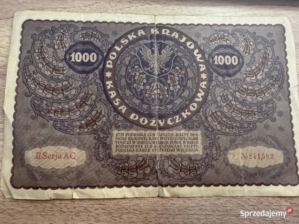 Banknot 1Banknot 1000 Marek Polskich 1919 Polska Gliwice