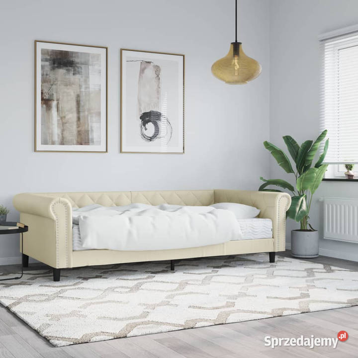 Sofa z materacem kremowa sztuczna skóra 90x200 Warszawa sprzedam