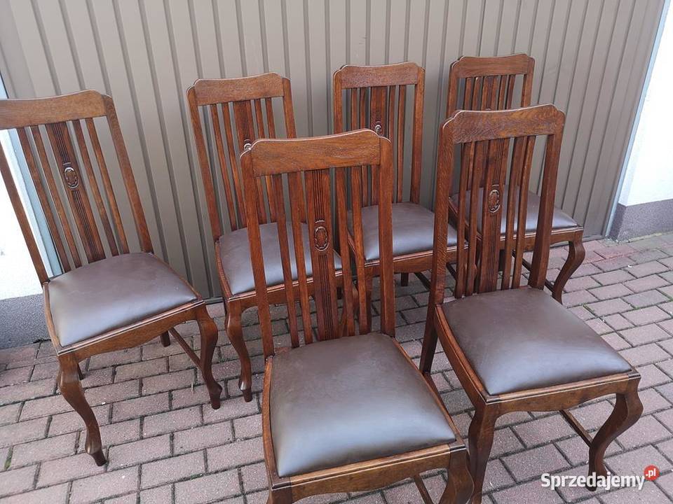 Krzesła Dębowe Wysokie Stare Antyk Komplet 6 wielkopolskie Swarzędz