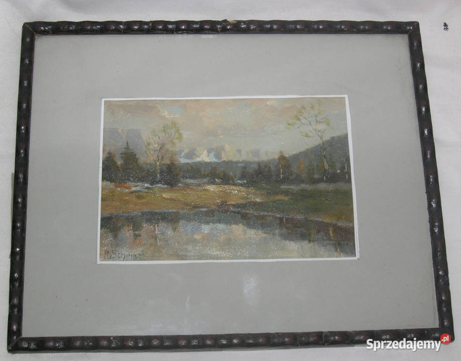 Obraz olejny vintage autor Reinhard Schinzel dolnośląskie Bartków