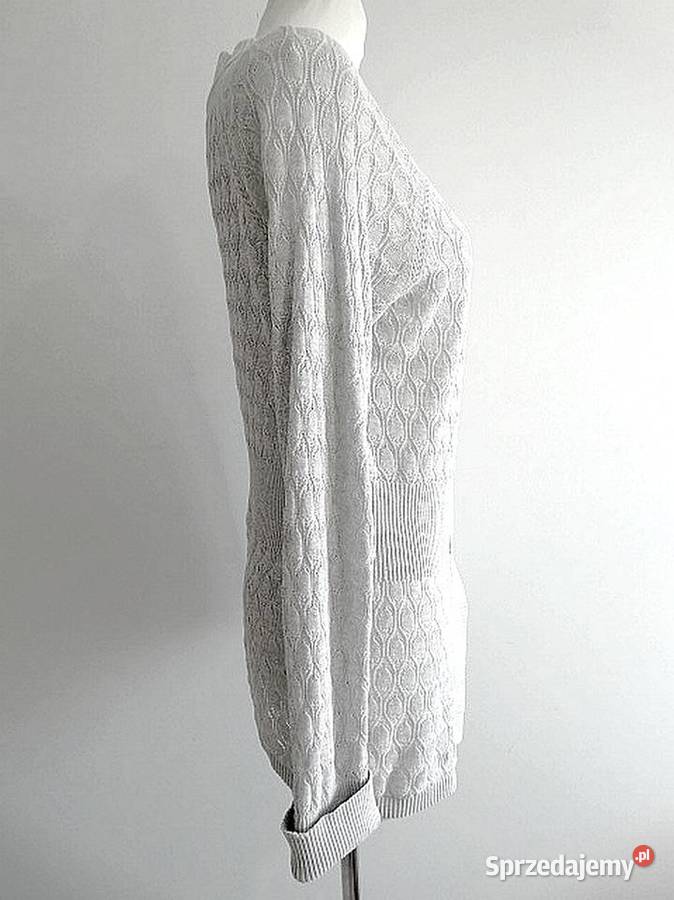 Sweter Kardigan Rozpinany Ażurowy Jasnoszary Łomża