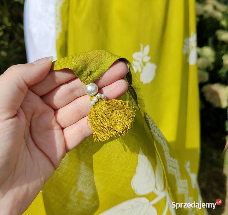 Duża zielona chusta dupatta szal bawełna kwiaty