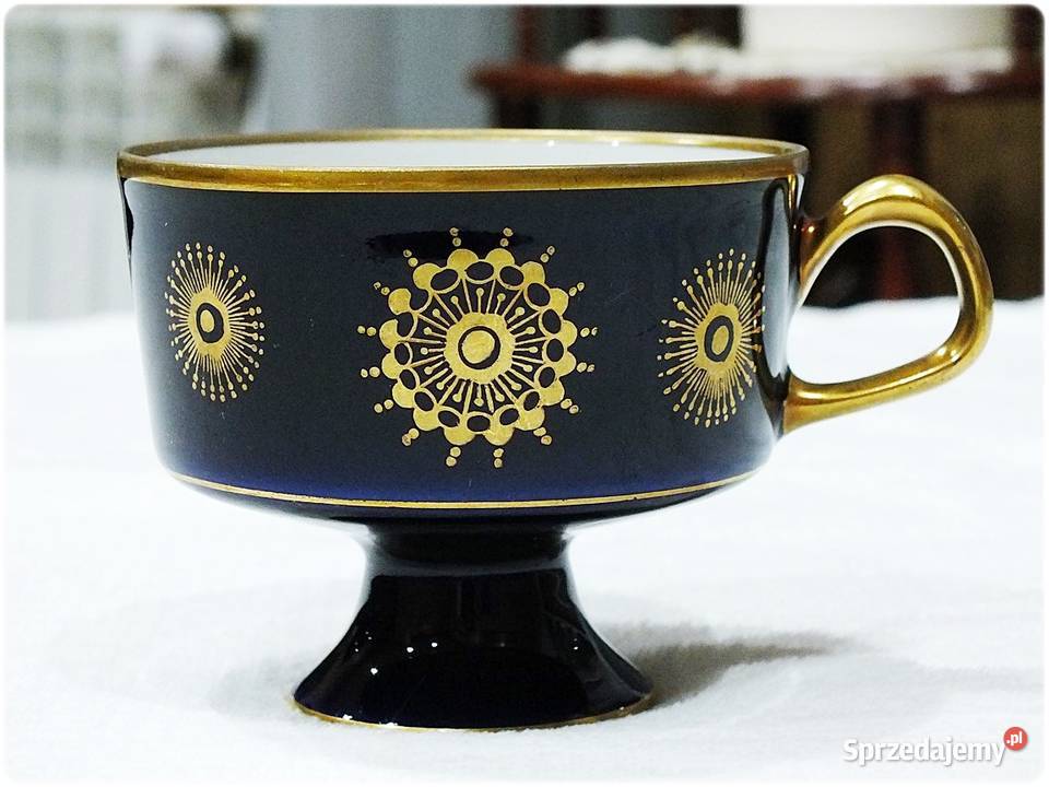 Filiżanka kobalt porcelana kobaltowa złota DDR Porcelana i szkło Żary