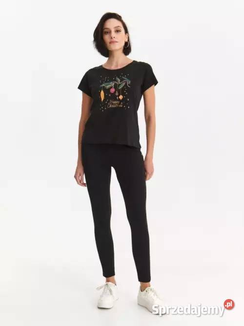 czarny tshirt ze świątecznym nadrukiem Top Olkusz